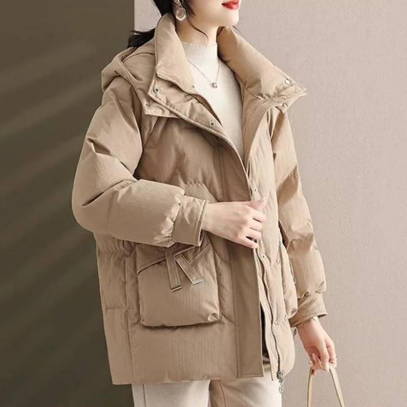 Mom Winter Warm Thick Coat Middle-aged And Elderly Ladies Fashion Loose Down  Long Hooded Temperament Casual Coat Women's.