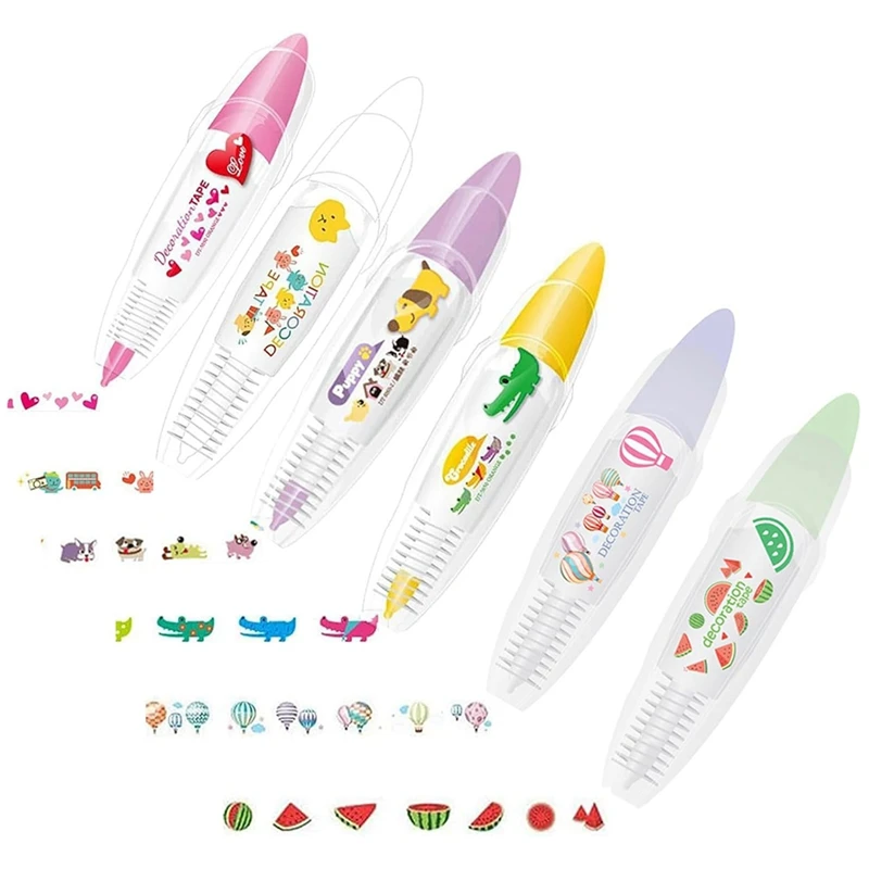 

6PCS DIY Decorative Pen Cute Animals Decorative Pen Cute Animals Lace Correction Tape Decorative Tape Pen