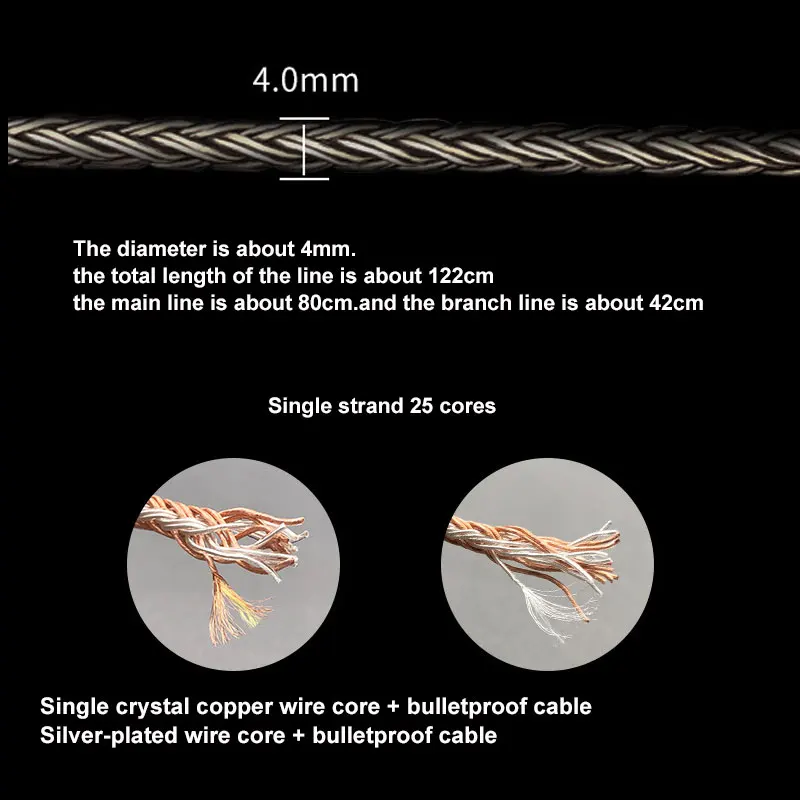 Único Cristal de Cobre Banhado a Prata Fio Hifi Fone de Ouvido Upgrade Cabo Tipo-c Ios para Shure 2.5 mm 3.5 mm 4.4 mm Alta Qualidade - Image 4