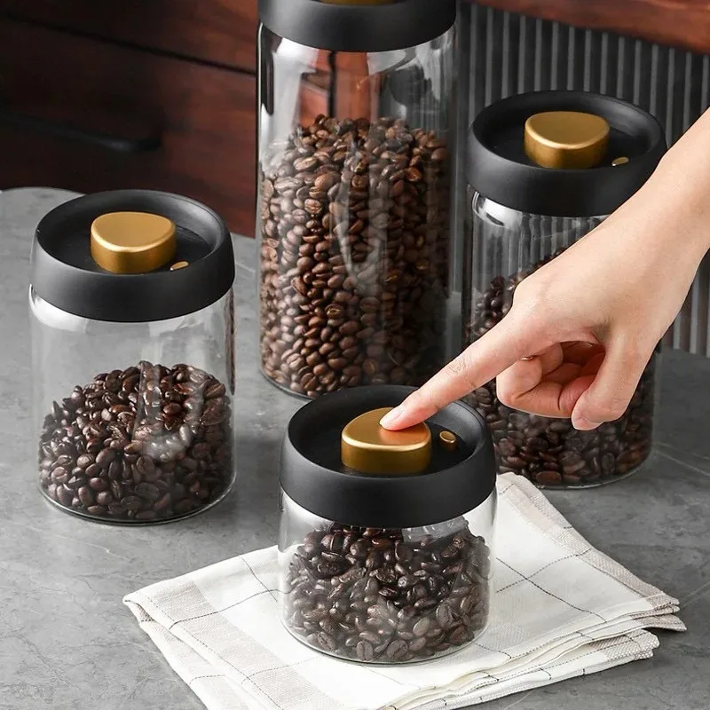 Sealed Coffee Beans, Kitchen Storage, Glass Jars, Moisture-proof, Vacuum Pressed, Tea, Rice, Peanut Convenient  Storage