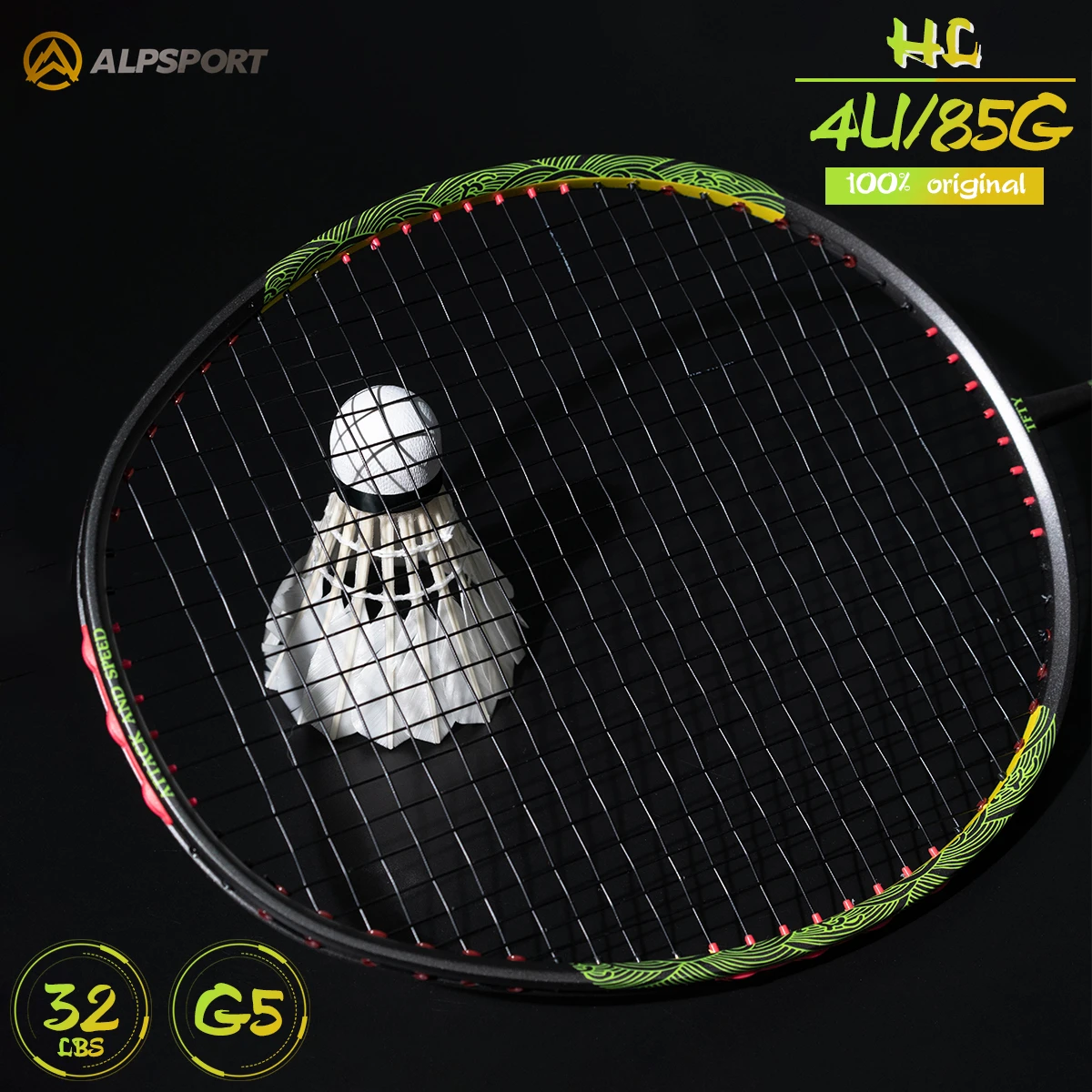 

Alpsport HC 4U Offensive 85g T800 Badminton racket Legal Original Imported Max 32 Lbs Carbon Fiber + Titanium Alloy