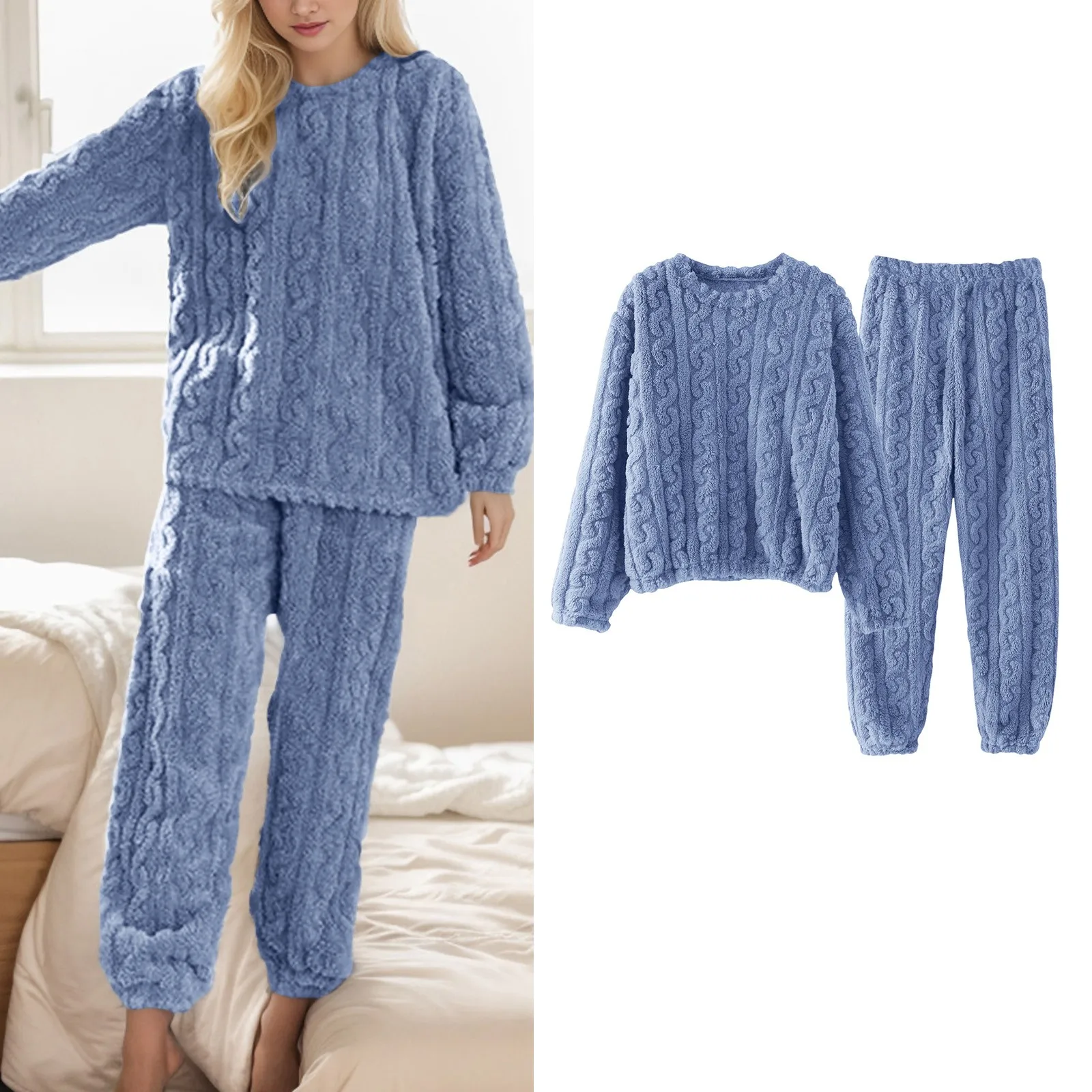 

Warm Pajamas For Women Fuzzy Pajama Sets Cozy Fleece Oversized Pullover Pants Sets 2000s Clothes Japanese Style Baggy
