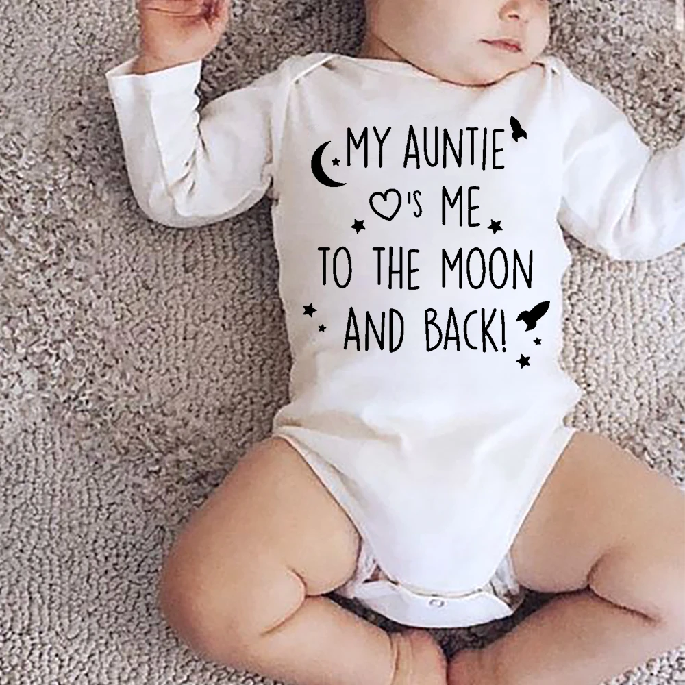 Baby Bodysuit My Auntie Take Me To The Moon and Back Print Newborn Boy Long Sleeve Fashion Casual Gifts