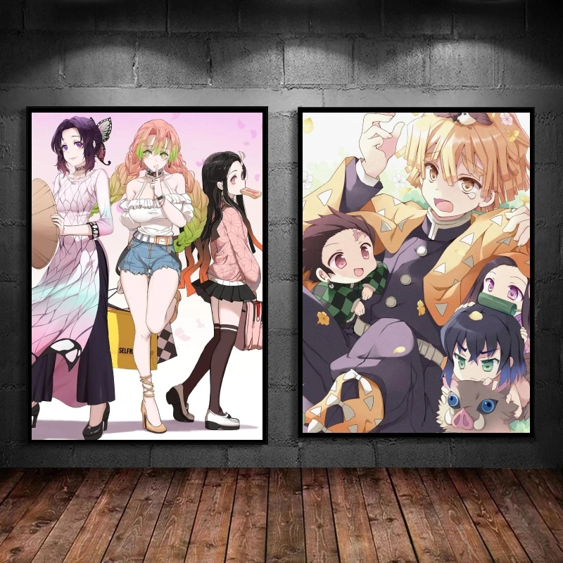 

Japan Anime Demon Slayer Nezuko Zenitsu Posters Retro Diy Room Bar Cafe Coffee House Halloween Decor Aesthetic Paintings