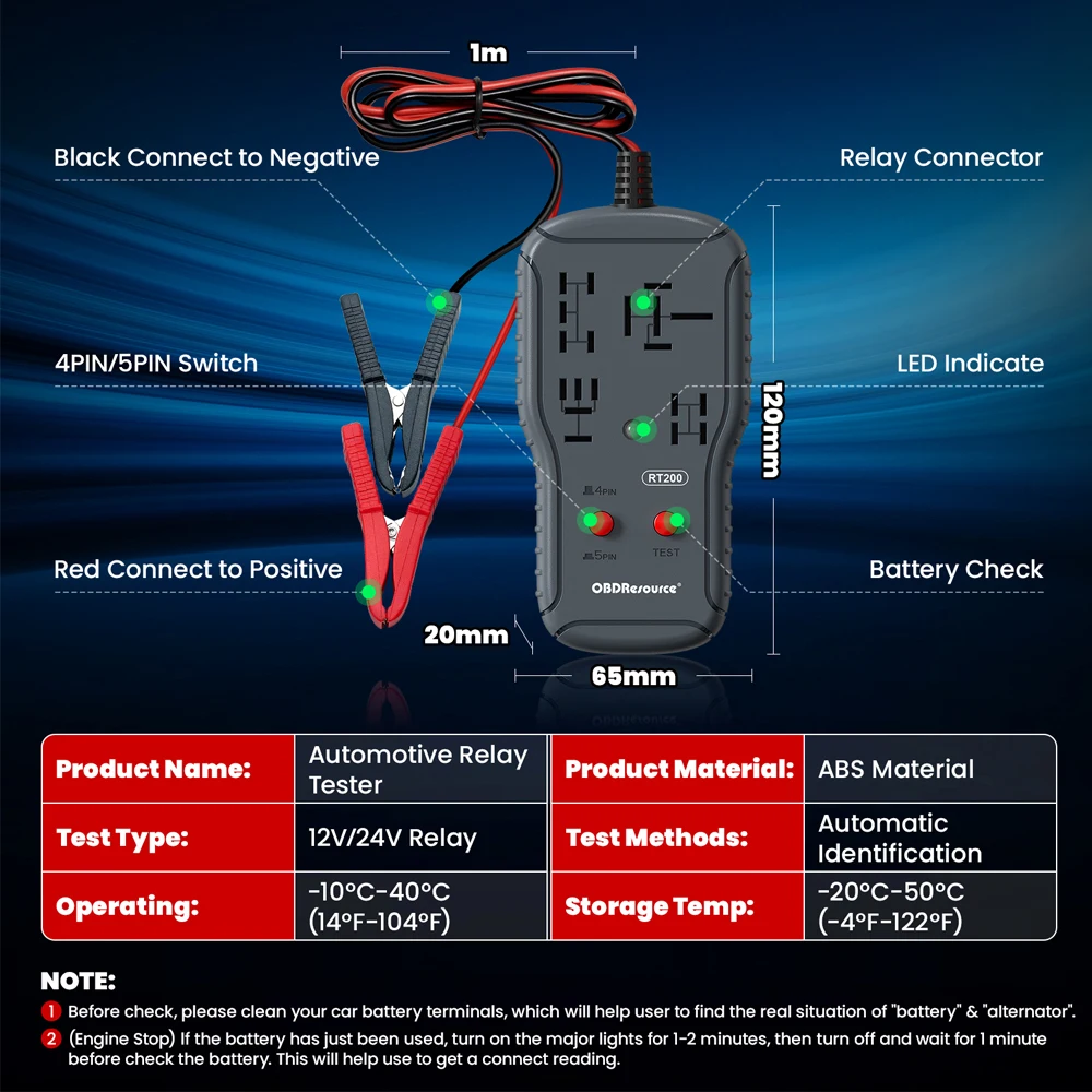 OBDResource 12V/24V Car Relay Tester 4Pin 5Pin Relay Detection Diagnostic Tool Professional Voltage Tester Battery Checker
