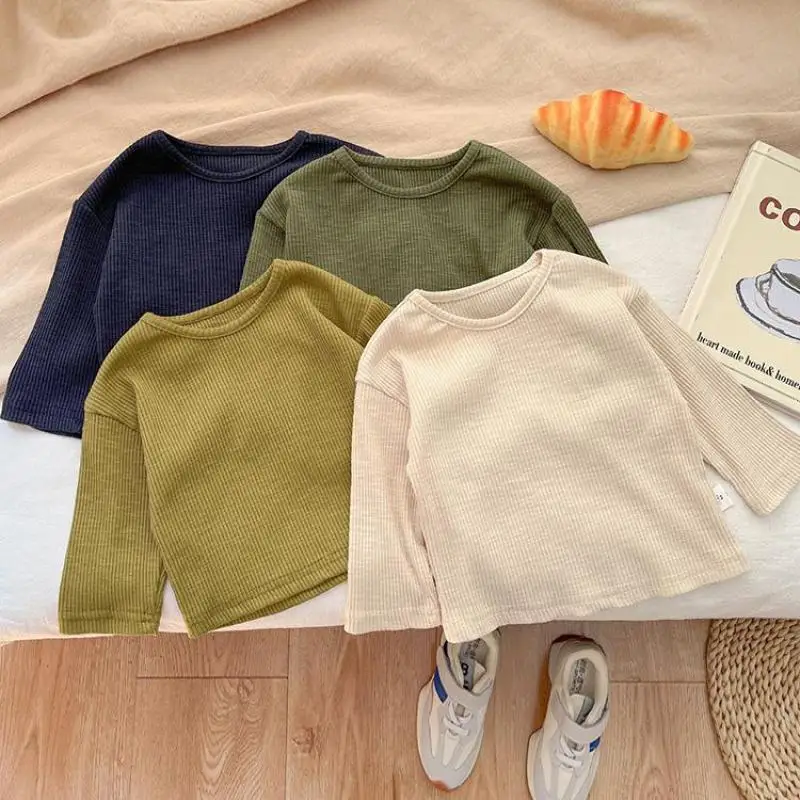 

New Baby Long Sleeve T Shirts Solid Infant Spring Autumn Cotton Bottoming Shirts For Boys Girls Toddler Tops Kids Clothes