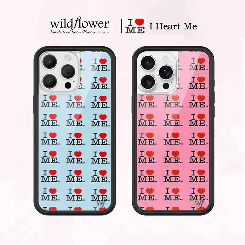 Wildflower I Heart Me Blue Phone Case for iPhone 17 16 15 14 13 12 Pro Max Plus WF 3D Love-Heart Pink Girl Shockproof Back Cover 2