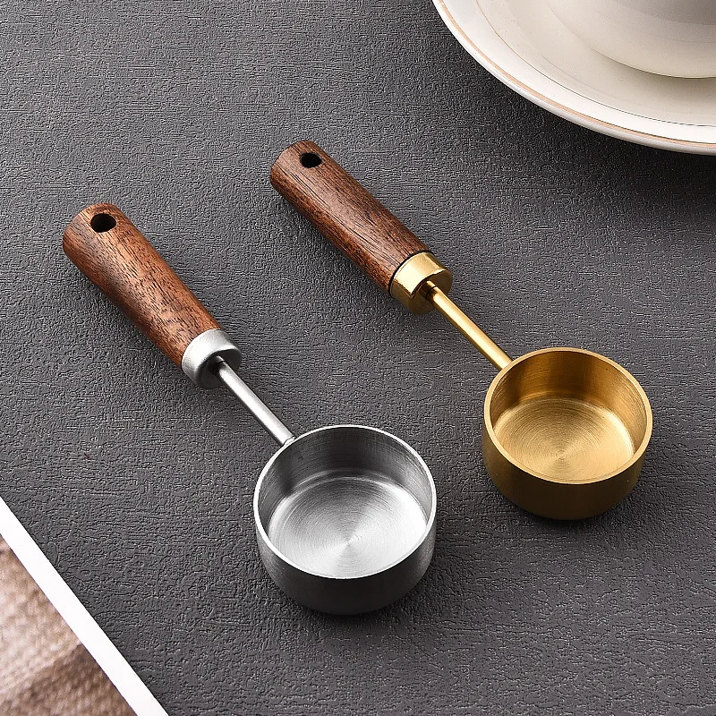 Stainless Steel Spoons 15ml Measuring Spoon Tablespoon Coffee Scoop Wood Handle Sugar Powder Coffee Bean Measure Spoon