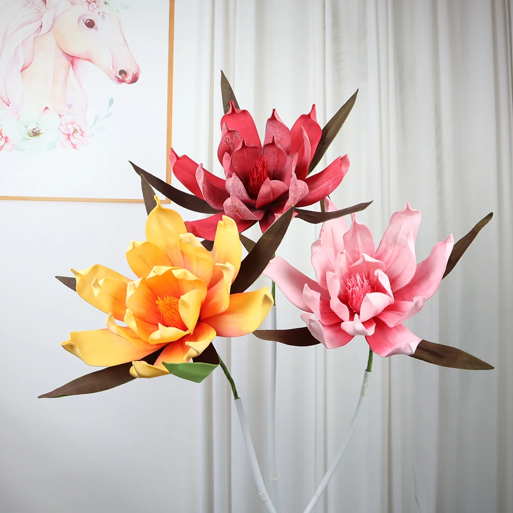 

Large PE Magnolia Fake Plant Bouquet Outdoor Christmas Supplies Wedding Background Decoration Stage Layout Artificial Flowers