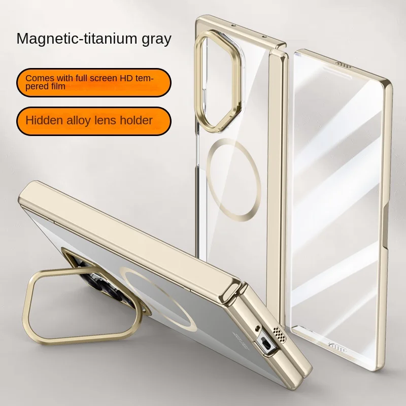 Enhanced Magnetic Anti-Shock Folding Phone Case with Plating and Full Hinge Protection