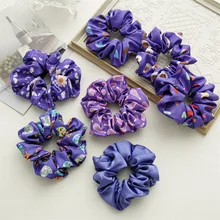 

1PCS Sweet Purple Color Hair Scrunchies Hair Ties Periwinkle Blue Print Series Hair Rope Ponytail Holder Hair Accessories