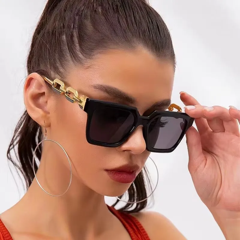 1/2/3pcs Large Square Frame Gold Chain Sunglasses Women's Sunglasses Elegant High-grade Uv Protection Shading Car Glasses