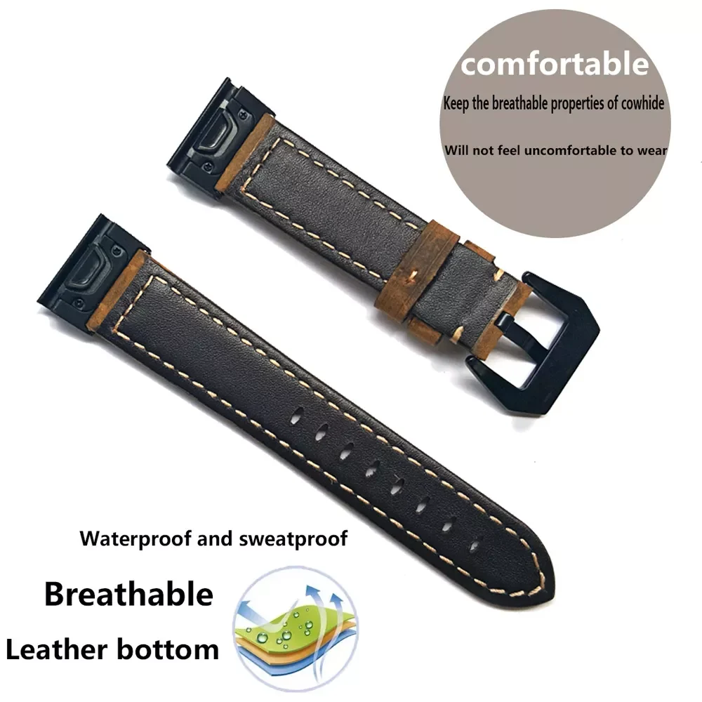 26 22 20mm Watchband For Garmin Fenix 7 7S 7X 6 6X Pro 5 5X 3HR Leather Band Fenix6 Fenix5 Smart Watch Quick Release Wrist Strap