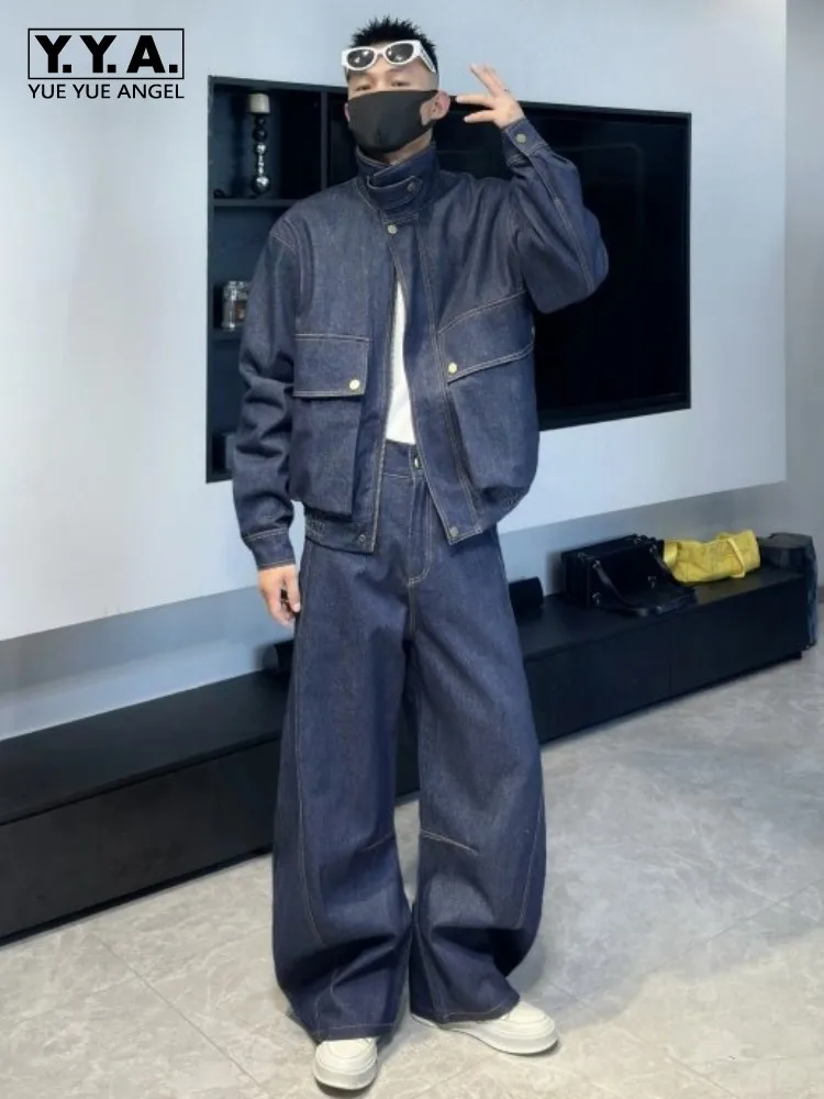 Veste en jean Caego Vintage pour hommes, ensemble deux pièces en jean à jambes larges, coupe ample, Streetwear Hip Hop, ensemble assorti décontracté, automne 1 Veste en jean Caego Vintage pour hommes, ensemble deux pièces en jean à jambes larges, coupe ample, Streetwear Hip Hop, ensemble assorti décontracté, automne 1