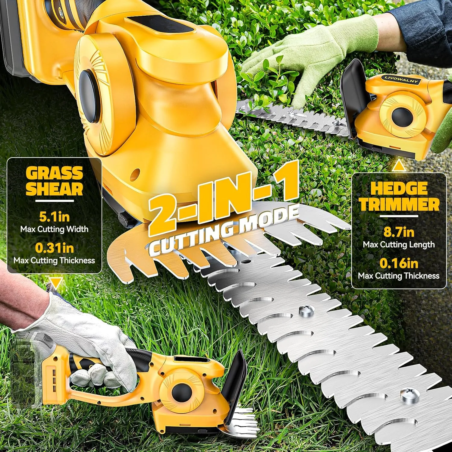 Description Picture 4 of item2 in 1 Electric Handheld Hedge Trimmer Cordless Hedge Trimmer for Yard Lawn Backyard Grass Shrub Trimmer for Dewalt 20V Battery