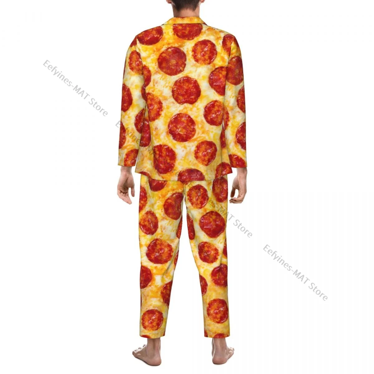 Mens Pajamas Sets Home Suits Pepper Pizza Sleepwear Loose Homewear Long-sleeved Casual Sets