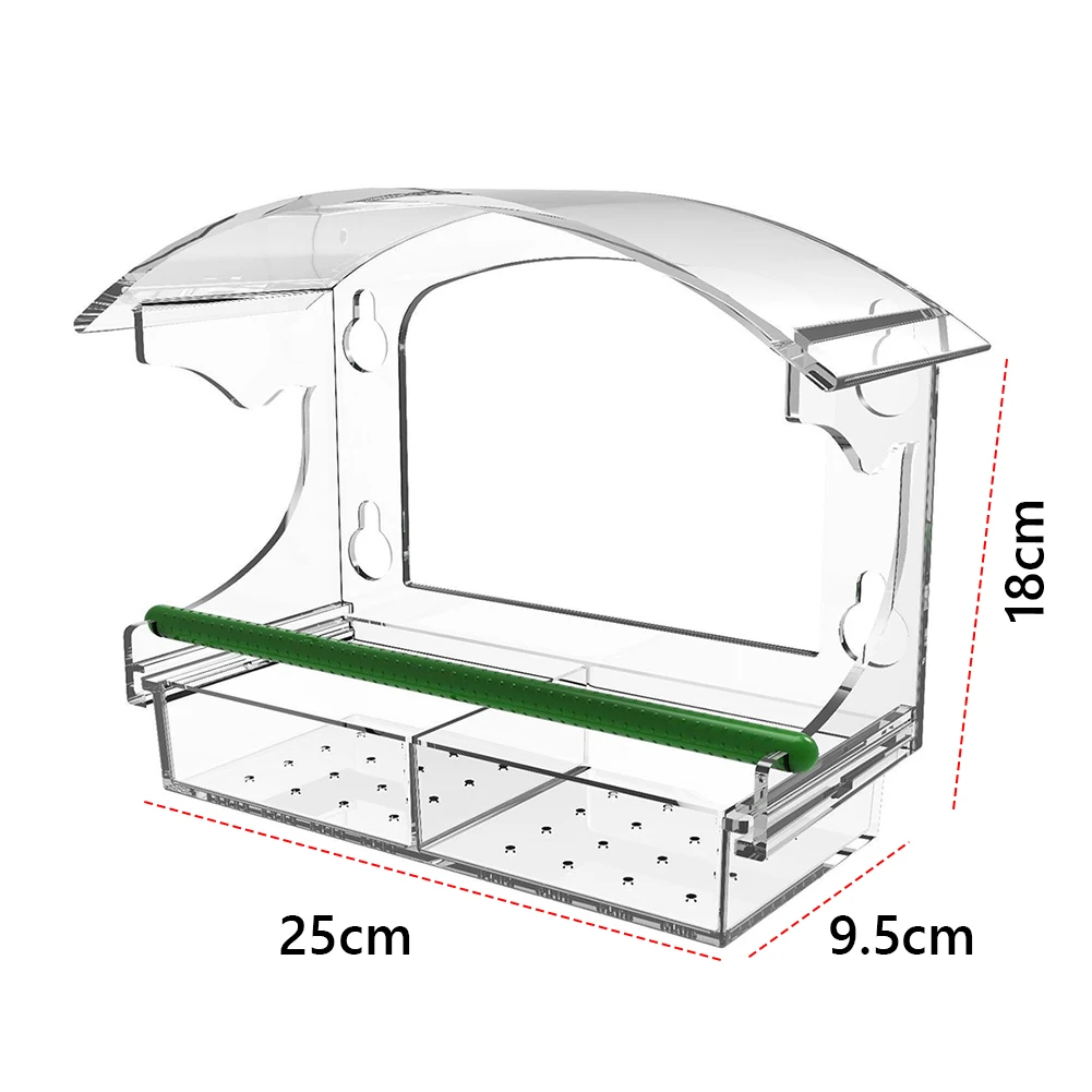 Window Bird Feeder Window Bird Bait Box with 4 Suction Cups Acrylic Window Birdhouse with Rod Wild Bird Feeder for Outdoors