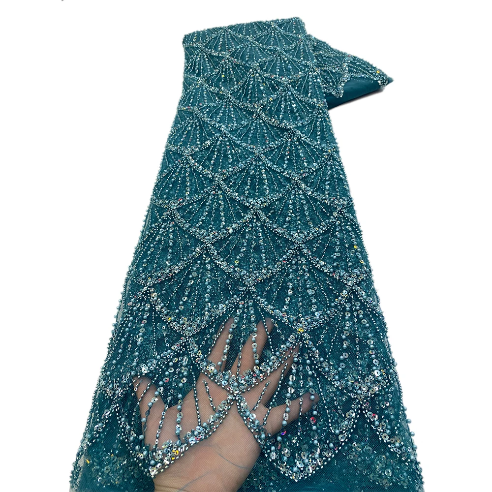 African Beaded Lace Fabric French Bridal Sequins Lace Fabric Luxury Nigerian Tulle Couture Materiel tulle fabric,sequins jacquard lace fabric,lace trim fabric