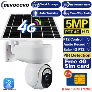 Free Gift 4G SIM Card 5MP Solar Battery Camera IP Security Surveillance PTZ Dome P2P Outdoor AI PIR Detect Monitor Cloud Camera