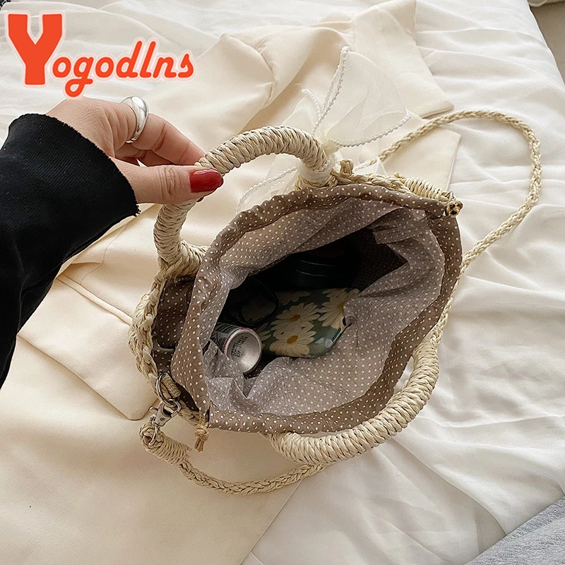 Yogodlns Straw Woven Crossbody Shoulder Bag For Women Handmade Small Purse Handbag Bohemia Ladies Summer Rattan Beach Bag bolsa