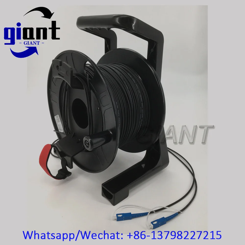 1코어, 100M/200M, SM, 9/125, 3.0mm TPU/LSZH 블랙 아머드 패치 코드 케이블, SCUPC에서 SCUPC까지 광섬유 케이블 PCD235 릴 포함