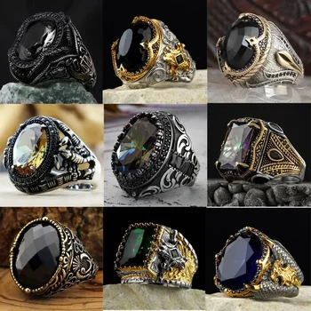 New Copper Open Adjustable Rings Amber Gemstone Personality High Jewelry Turkey Fashion Luxury Men's High-end Wedding Rings