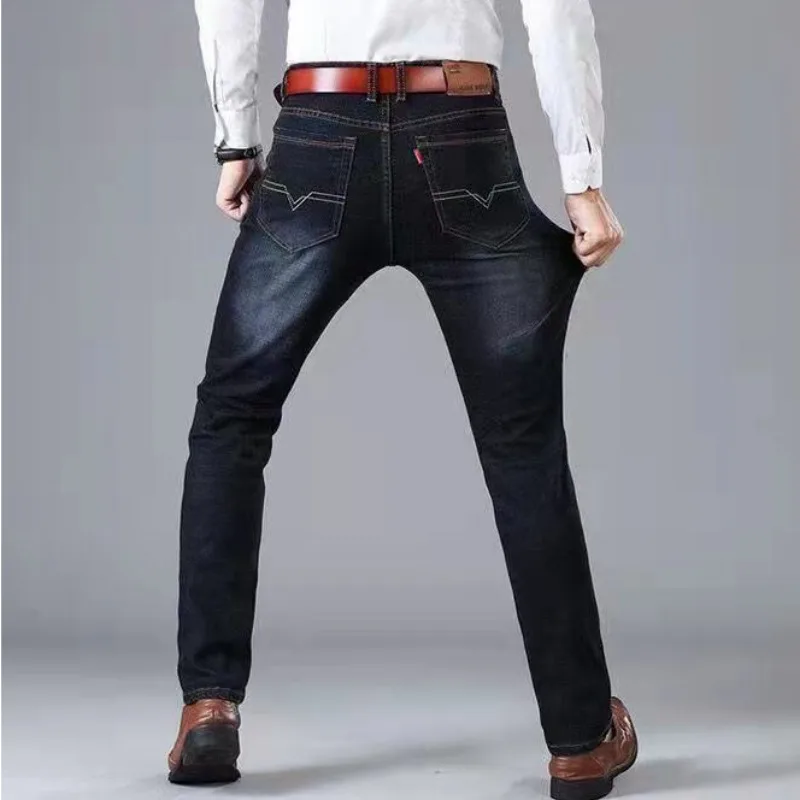 Men's Pants Jeans Spring Blue Loose Stretch Straight Loose Large Size Warehouse Durable Streetwear Denim Pants Menswear Trip