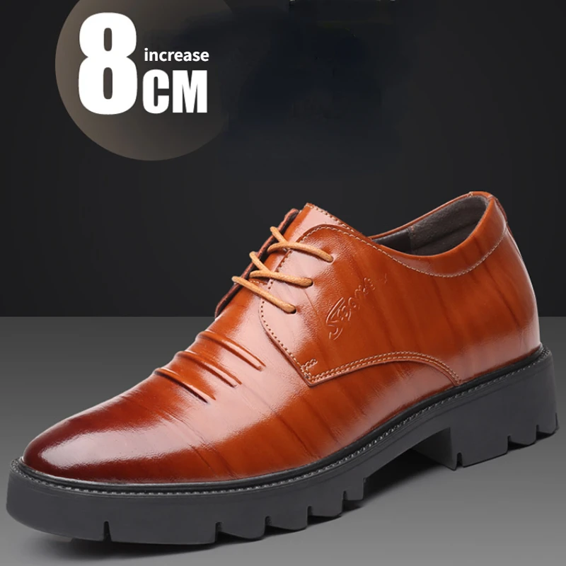 

Men Formal Leather Shoes Thick Soles Height Increase 6-8cm Business Derby Elevated Shoes Men's Dress Shoes Wedding Leather Shoes
