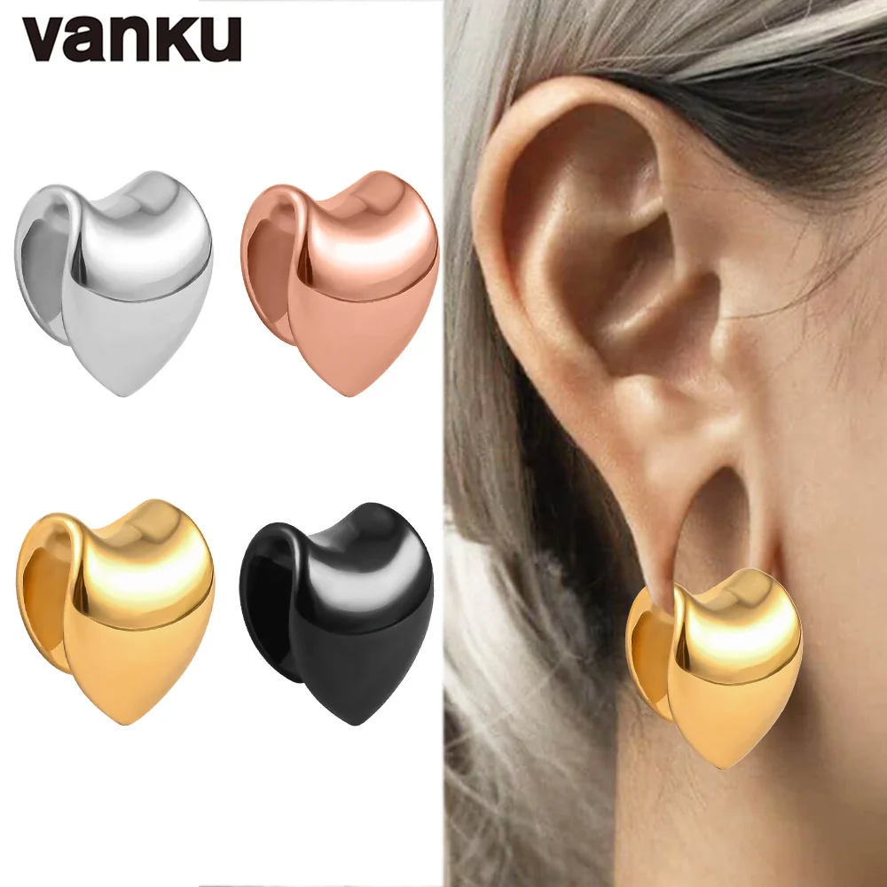 

Vanku 2PCS Popular Stainless Steel Heart Elegant Ear Weights Plugs Tunnels Body Piercing Jewelry Earring Expanders