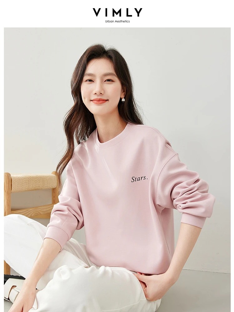 

Vimly Loose Casual O-neck Red Sweatshirt 2024 Spring New Letter Embroidery Pullovers Long Sleeve Tops for Woman Clothing 30079