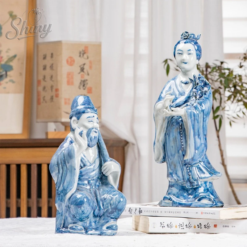 Jingdezhen Handmade Blue and White Porcelain Ceramic Figure