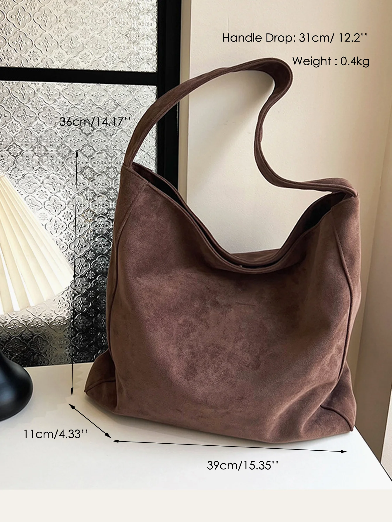 Borsa a tracolla hobo di grande capacità con magnete in morbido tessuto scamosciato sintetico color Maillard casual slouchy per le donne, lo shopping - immagine 5
