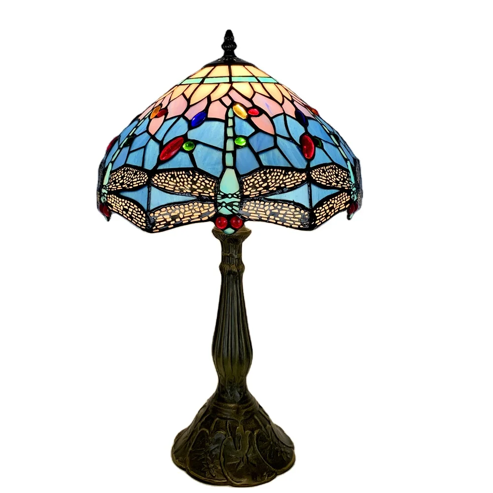Stained-glass Tiffany hand-welded Dragonfly table lamp in vintage style