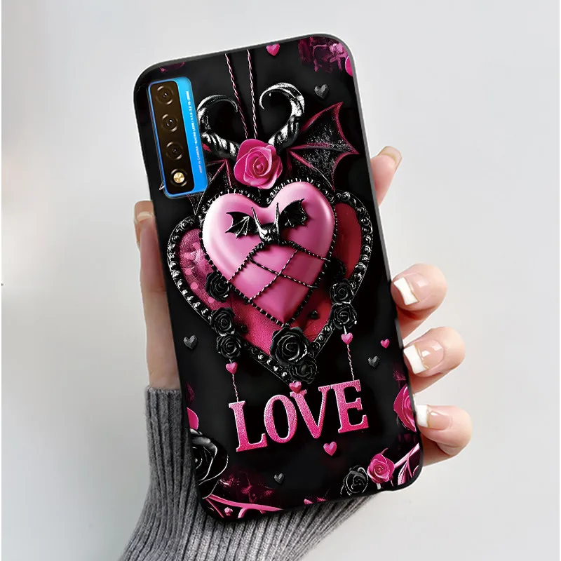 Floral Pattern Shockproof Case - Fashion Cartoon Design, Soft Black Cover