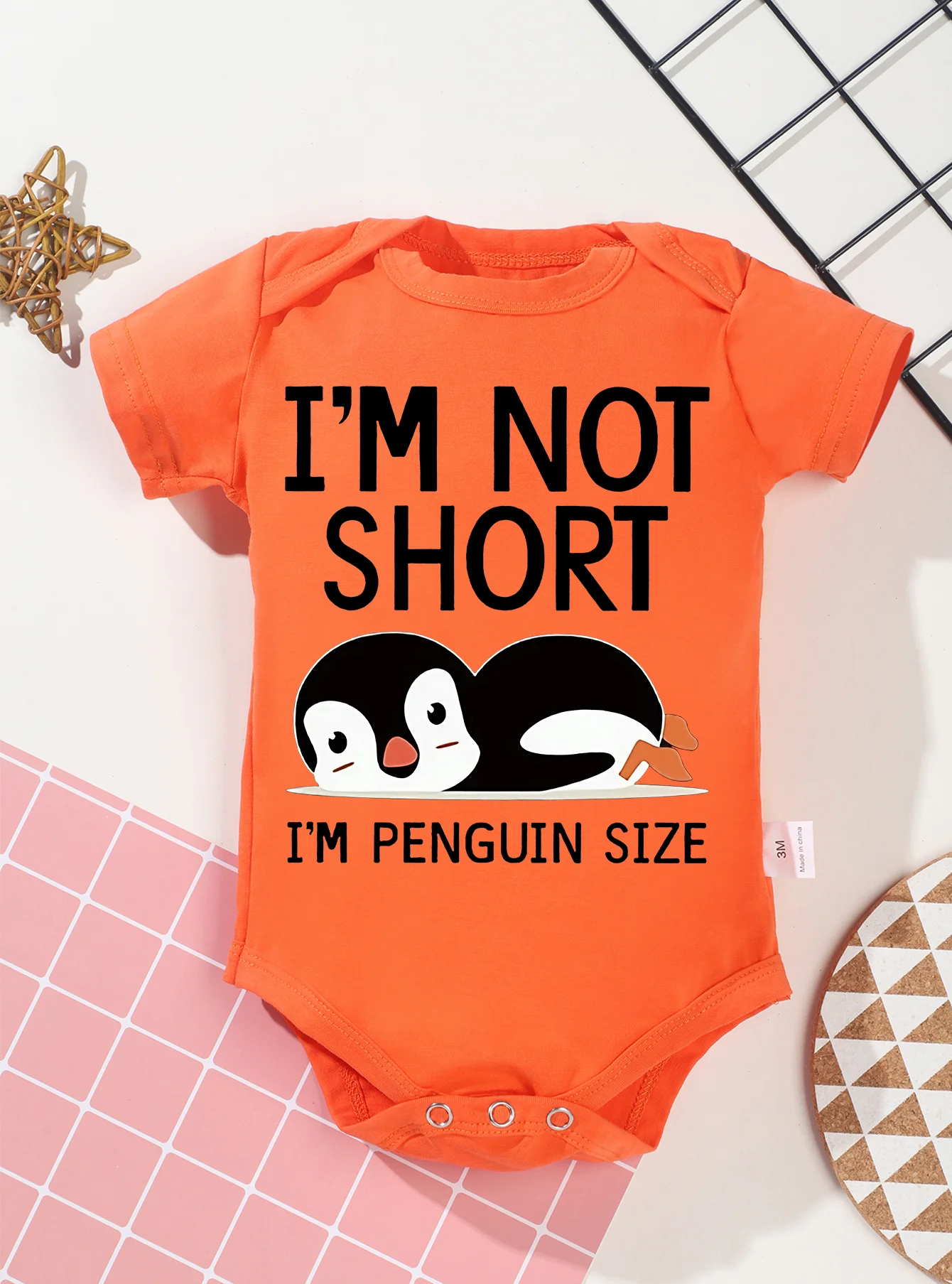 Newborn I'm Not Short Printing Bodysuit Baby Girl Boy Penguin Pattern Clothes Rompers Jumpsuit Infant Toddler Cute 5