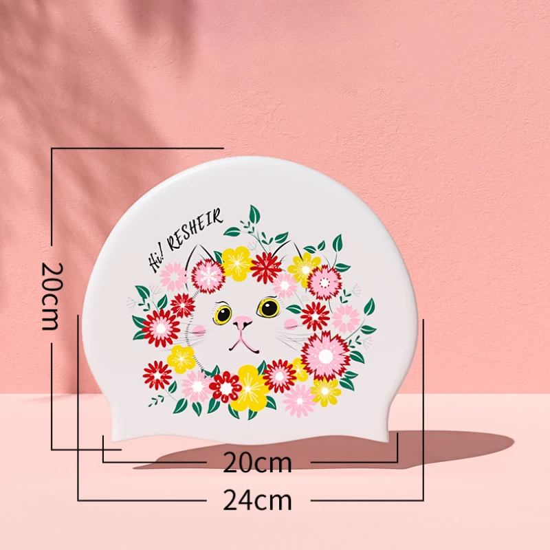 Cartoon Swimming Caps Fashion Printed Silicone Swim Caps Women Large Size Long Hair Ear Protection Swimming Cap Pool Accessories 6