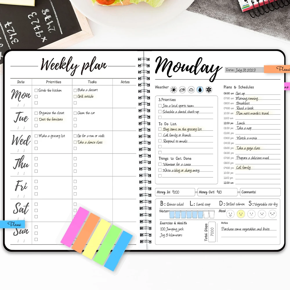Daily Planner for Optimal Task Management and Productivity with Color Index Stickers
