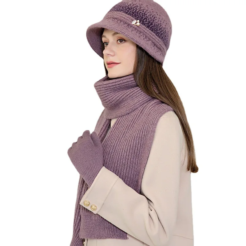 

Long Scarf Hat Gloves Set 3 Pieces Winter Keep Warm Female Beanies Scarves New Arrival
