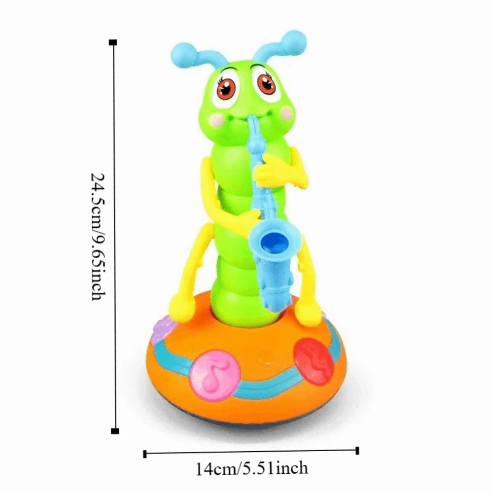 Plastic Saxophone Caterpillar Toy LED Interactive Electric Music Toy Movable Collection Dancing Caterpillar Toy Halloween