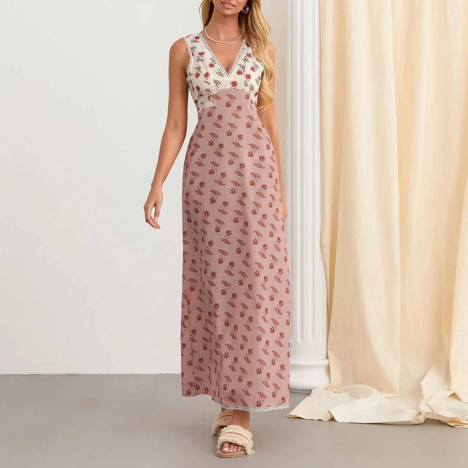 

Женское сексуальное кружевное платье макси Y2K с открытой спиной и цветочным принтом