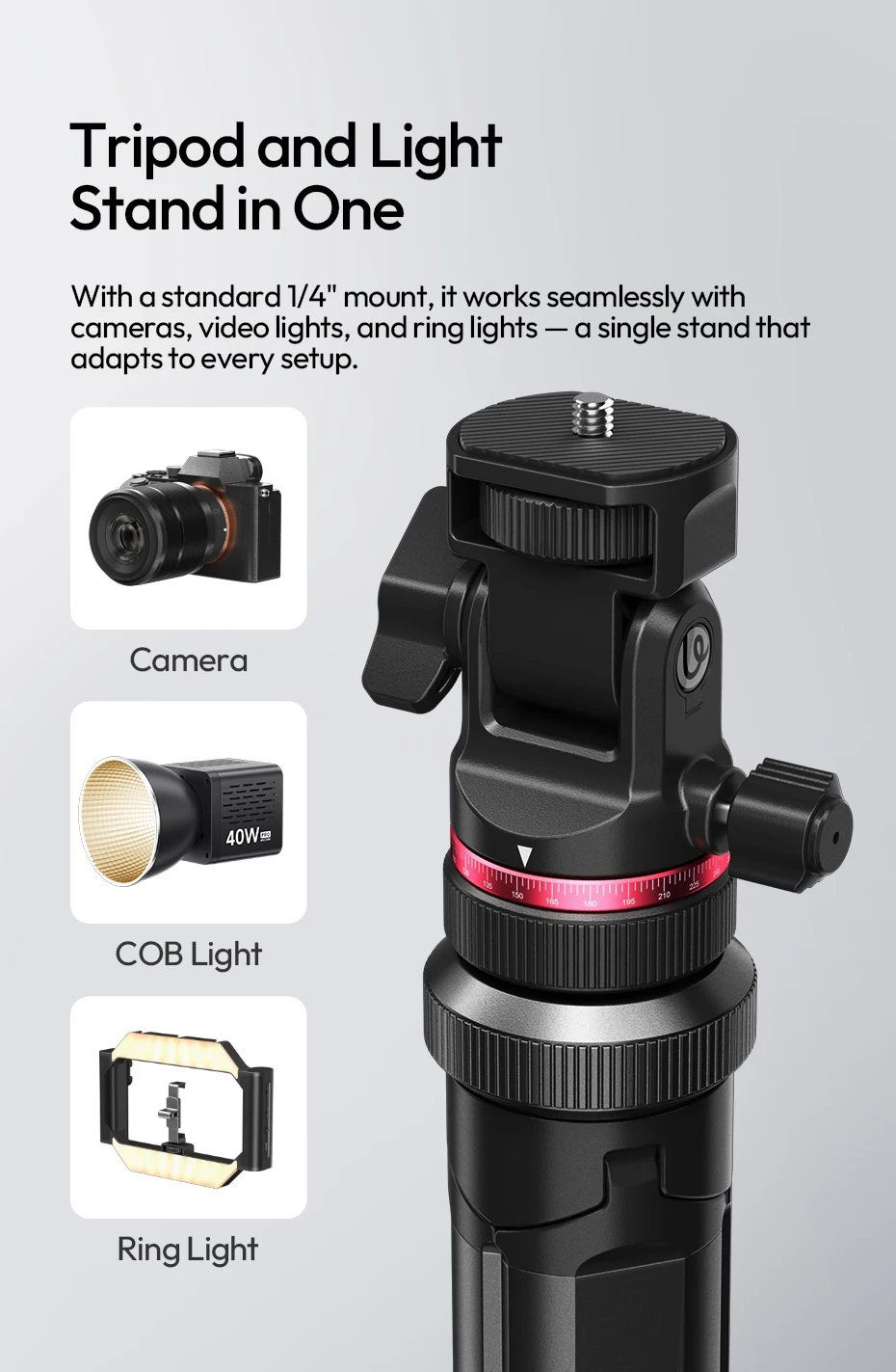 Auto-Open Tripod 2M Ground Tripod Light Stand Selfie for Camera Smartphone Video