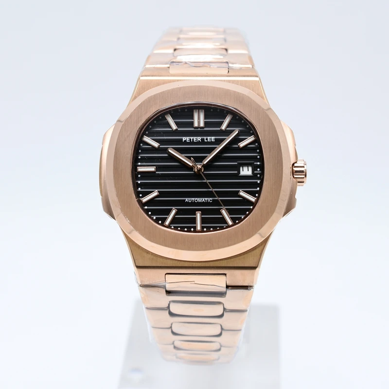 2022 New PETER LEE Design 41mm Rose Gold Men's Automatic Mechanical Watch Classic Retro Business Sports Watches Reloj Hombre 