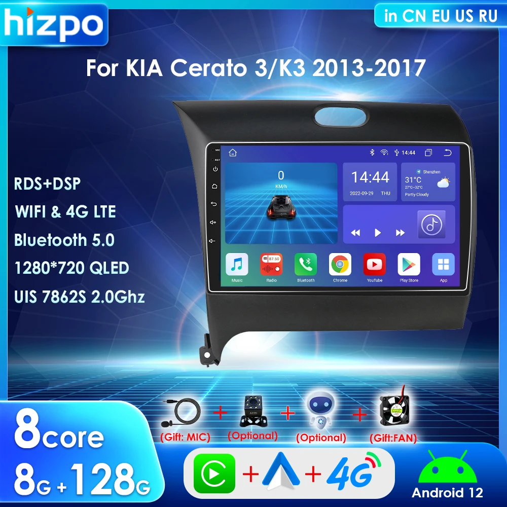 

Hizpo 9" Android 12 Car Radio for Kia Cerato 3 K3 2013-2017 Multimedia 2Din GPS Navigation Carplay Head Unit Stereo Video Player