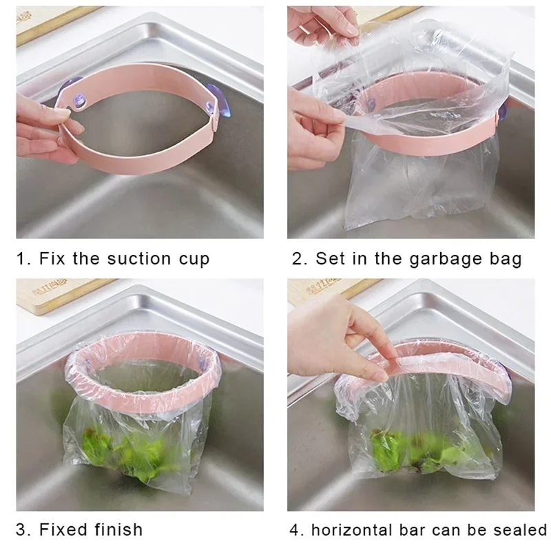 Practical Garbage Bag Holder Portable Kitchen Sink Organizer Adsorbable Storage Dish Rack Drainer Household Kitchen Accessories