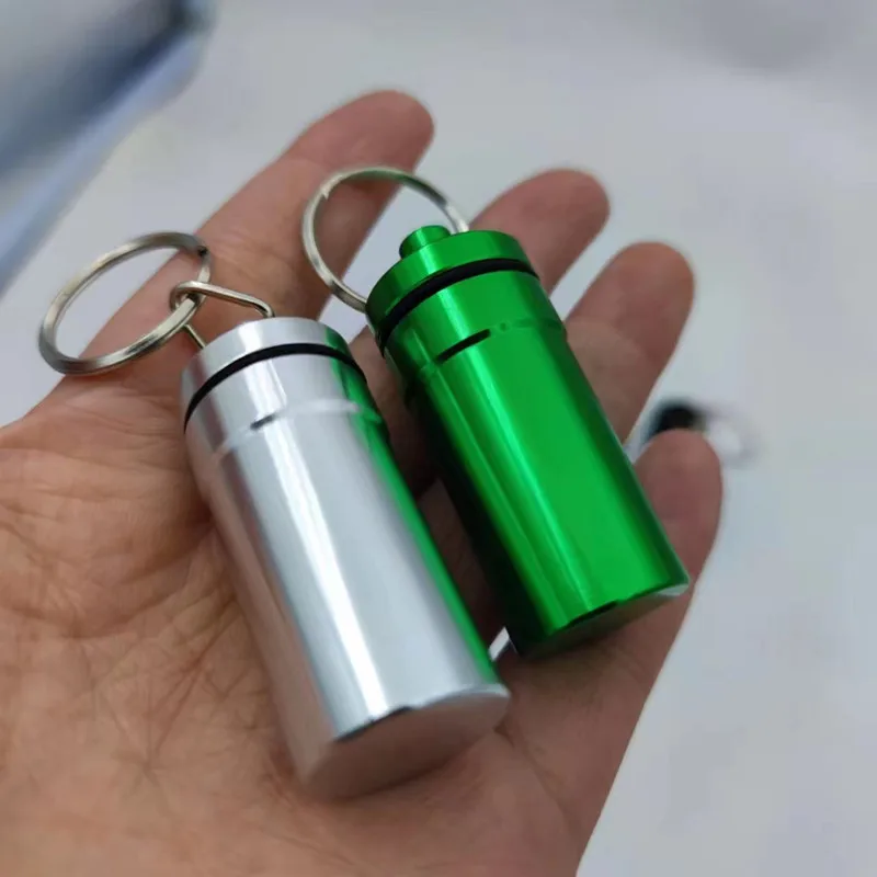 Aluminium Bottle With Telescopic Spoon Water-proof Pill Case Box Stash Jar Sealing Keychain Outdoor Tool Accessories