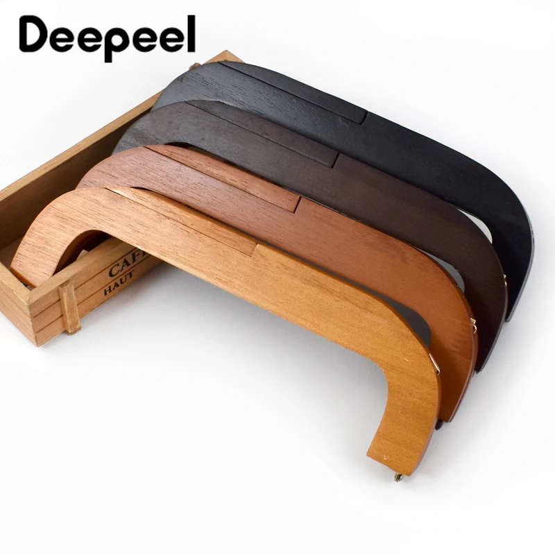 1Pc 25cm Wooden Bags Handles Purse Frame Kiss Clasp for Handbag Woven Bag Wallet Handmade Screw Closure Brackets DIY Accessories