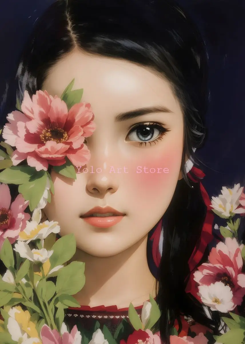 thumbnail image 1 of Póster y impresiones de mariposas y chicas de anime con flores samuráis japonesas modernas, impresión en lienzo, arte de pared, imagen para decoración de sala de estar y estudio, 1 of 5