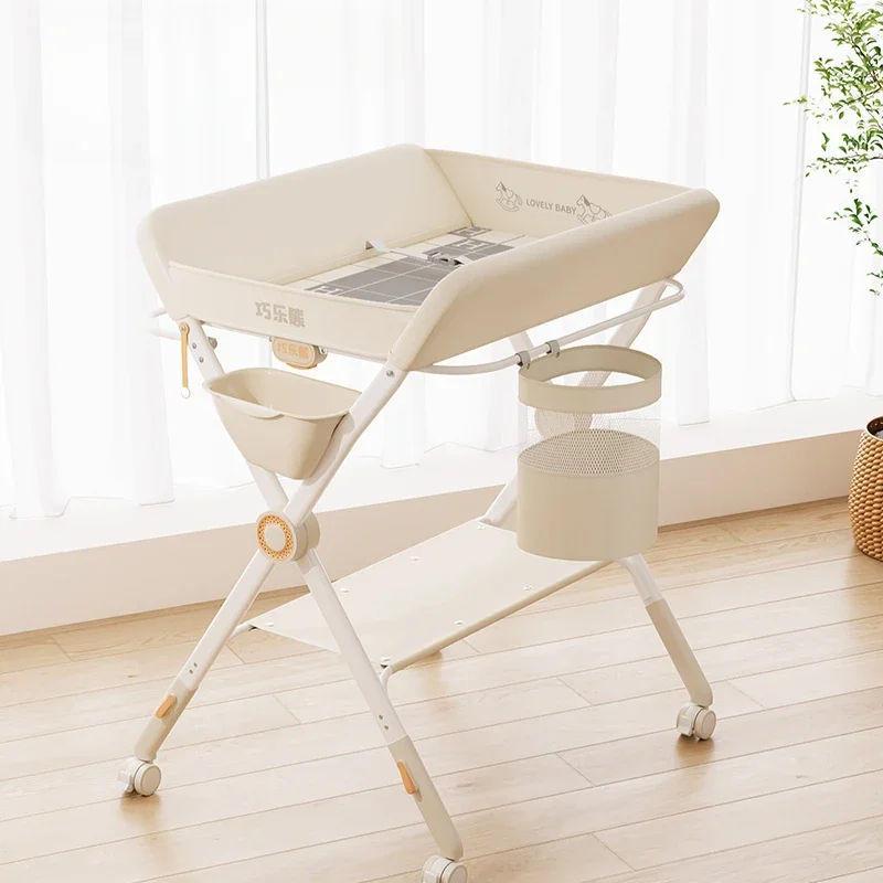 Portable Baby Changing Table for Nursery Height Adjustable Foldable Diaper Table with Swivel Wheels Drying Racks Large Storage