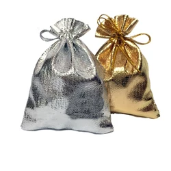 50pcs/bag 7x9cm 9x12cm Adjustable Jewelry Packing Luxury Silver/ Gold Colors Drawstring Velvet Bag,Wedding Gift Bags & Pouches