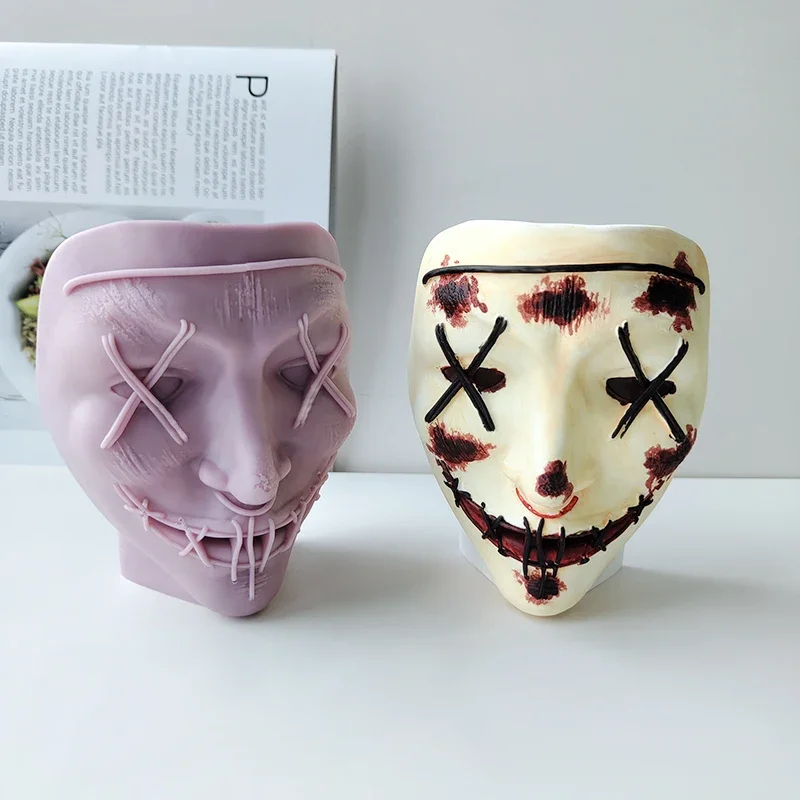 

Silicone Mold DIY Scented Candle Halloween Scary Mask Plaster Ornament Screaming Ghost Mask Mould Halloween Creative Decoration